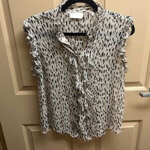 7 For All Mankind Ruffled Cap Sleeve Blouse - Black and Cream